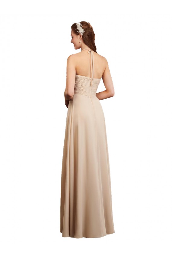 Soft Chiffon Long Sleeveless Low Back Bridesmaid Dress Glasgow