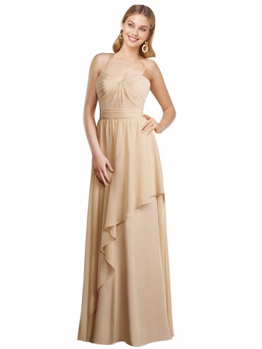Soft Chiffon A-Line Long Sleeveless Spaghetti Straps Criss Cross Open Back Bridesmaid Dresses Glasgow