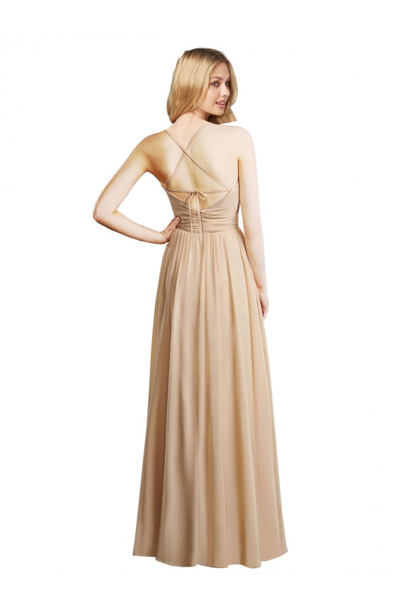 Soft Chiffon A-Line Long Sleeveless Spaghetti Straps Criss Cross Open Back Bridesmaid Dresses Glasgow