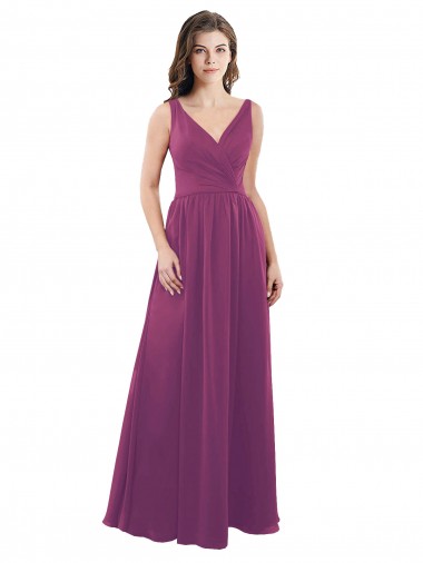 Soft Chiffon A-Line Long Sleeveless Wild Berry V-Back Bridesmaid Dress Glasgow