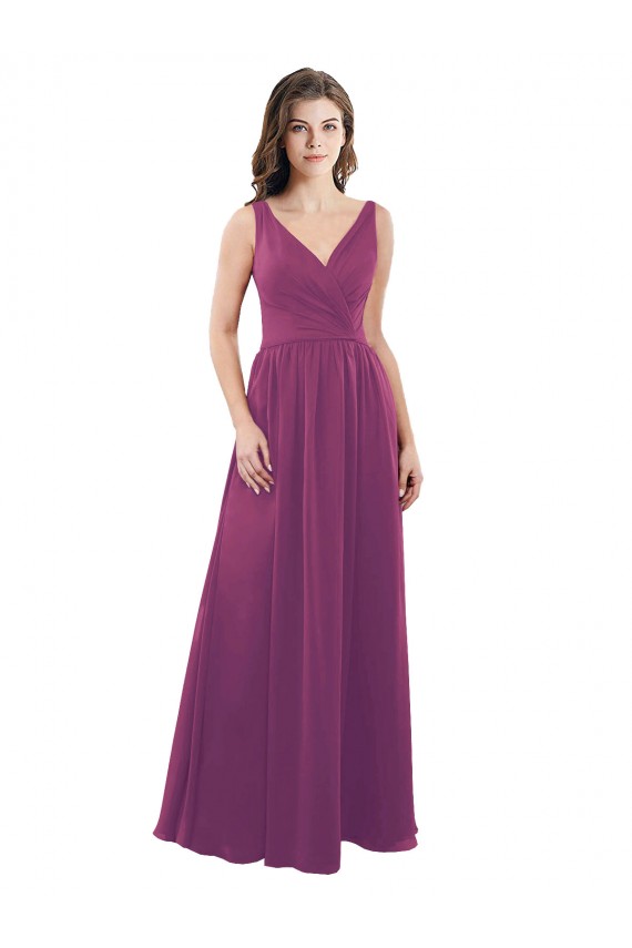 Soft Chiffon A-Line Long Sleeveless Wild Berry V-Back Bridesmaid Dress Glasgow