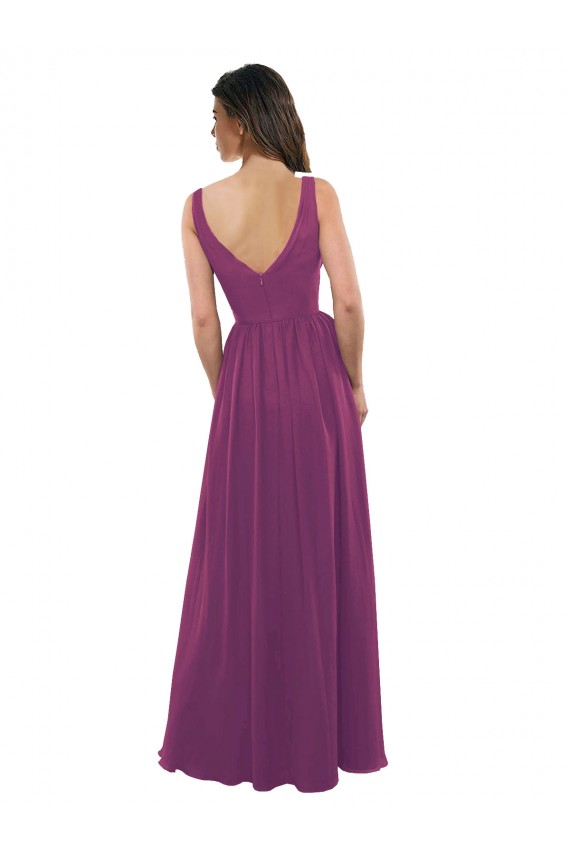 Soft Chiffon A-Line Long Sleeveless Wild Berry V-Back Bridesmaid Dress Glasgow