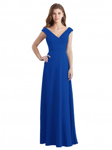 Chiffon A-Line Long Sleeveless Royal Blue Bridesmaid Gowns / Evening Gowns Glasgow