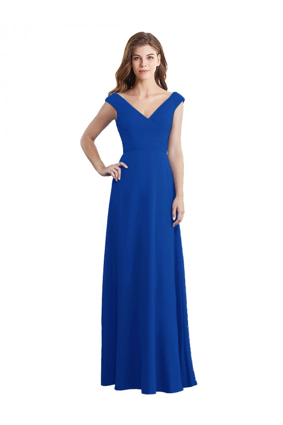 Chiffon A-Line Long Sleeveless Royal Blue Bridesmaid Gowns / Evening Gowns Glasgow