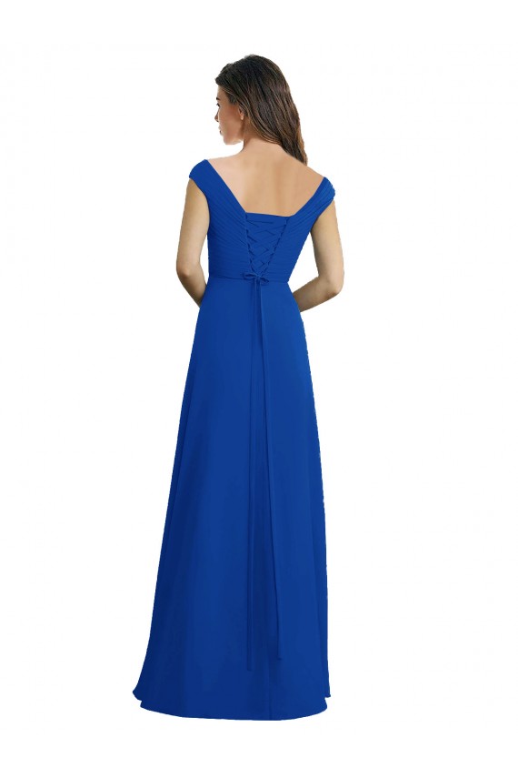 Chiffon A-Line Long Sleeveless Royal Blue Bridesmaid Gowns / Evening Gowns Glasgow