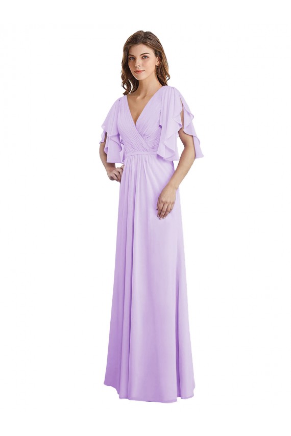 Soft Chiffon A-Line Long Split Sleeves V-Back Bridesmaid Dress Glasgow
