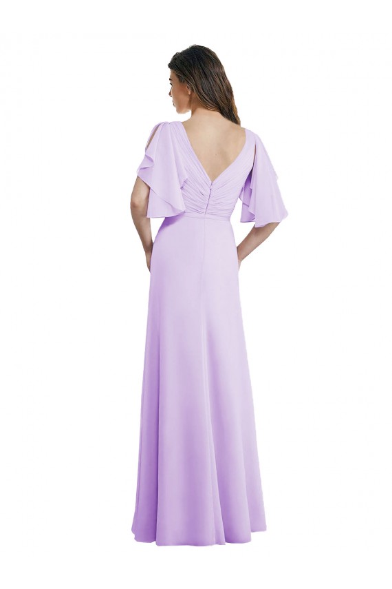 Soft Chiffon A-Line Long Split Sleeves V-Back Bridesmaid Dress Glasgow