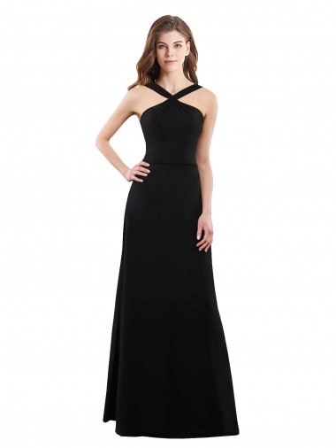 Soft Chiffon A-Line Long Sleeveless Black Open Back Bridesmaid Dress Glasgow