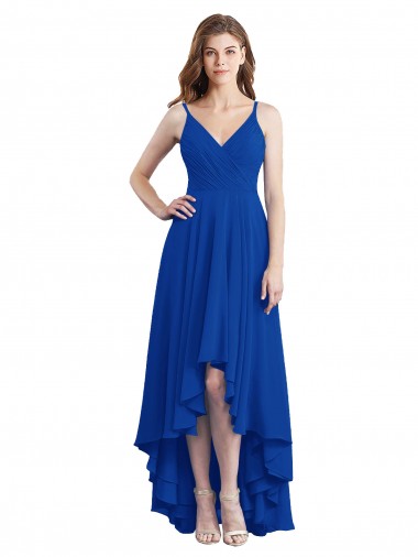 Soft Chiffon A-Line Long Sleeveless Open Back High Low Bridesmaid Dress Glasgow
