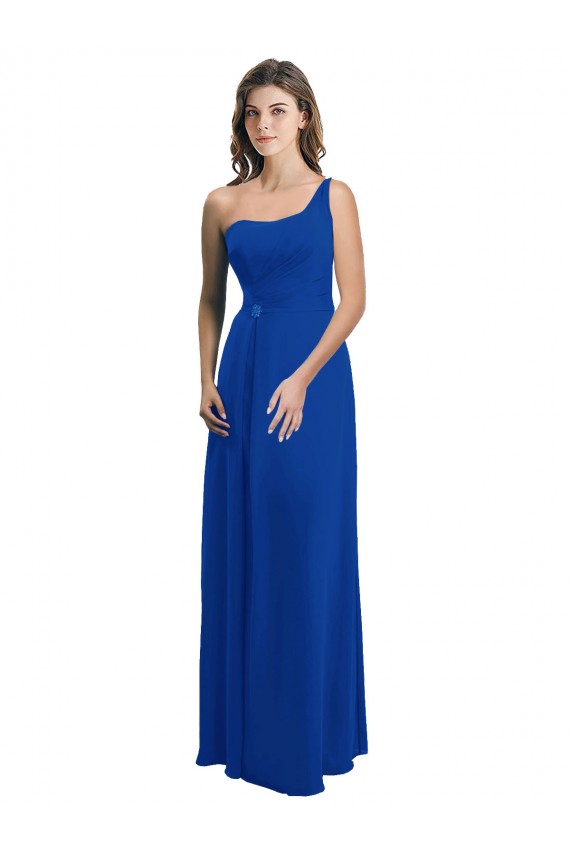 Soft Chiffon A-Line Long Sleeveless Royal Blue Low Back Bridesmaid Dress Glasgow