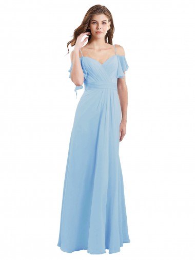 Soft Chiffon A-Line Long Cold Shoulder Low Back Bridesmaid Dress Glasgow