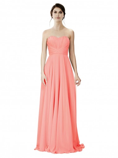 Soft Chiffon A-Line Long Sleeveless Peach Bridesmaid Dress Glasgow