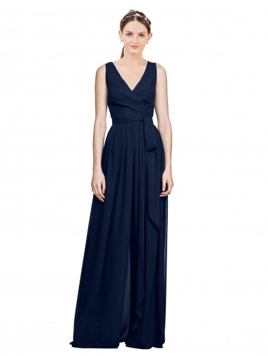 Chiffon A-Line Long Sleeveless Dark Navy Bridesmaid Dresses Glasgow