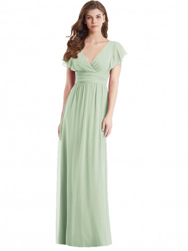 Soft Chiffon Trumpet Long Flutter Sleeves Open Back Bridesmaid Dress Glasgow