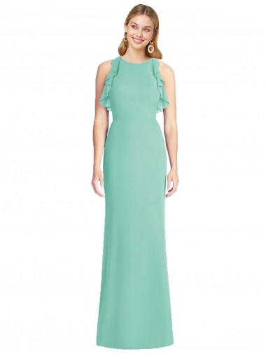 Soft Chiffon Mermaid Long Sleeveless Open Back Jade Bridesmaid Dresses Glasgow