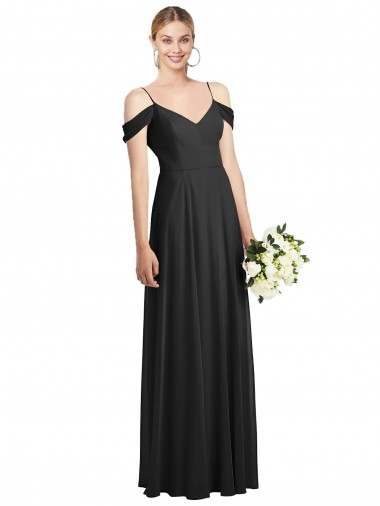 Soft Chiffon A-Line Long Cold Shoulder Semi Formal Evening Dress / Bridesmaid Dress Glasgow