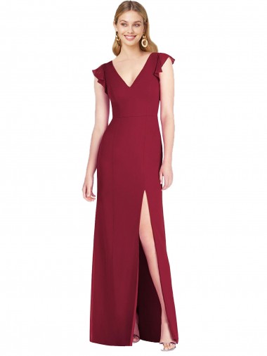 Soft Chiffon Mermaid Long Ruffle Sleeves Tie Back Bridesmaid Dress Glasgow