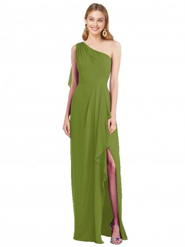 Soft Chiffon Trumpet Long Sleeveless Draped Front Slit Bridesmaid Dresses Glasgow