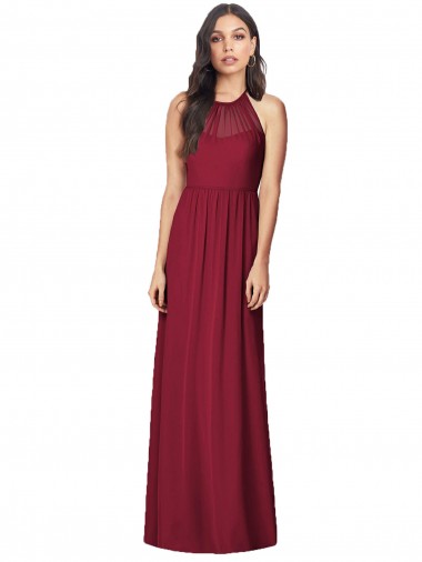 Soft Chiffon Trumpet Long Sleeveless Burgundy Bridesmaid Dresses Glasgow