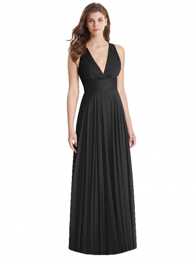 Soft Chiffon A-Line Long Sleeveless Criss Cross Back Black Bridesmaid Dresses Glasgow