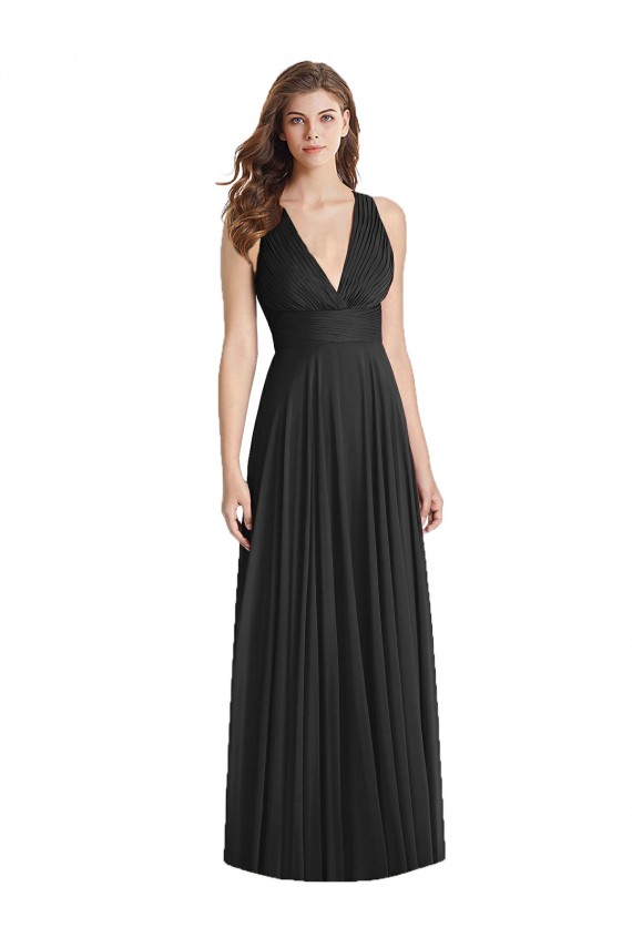 Soft Chiffon A-Line Long Sleeveless Criss Cross Back Black Bridesmaid Dresses Glasgow