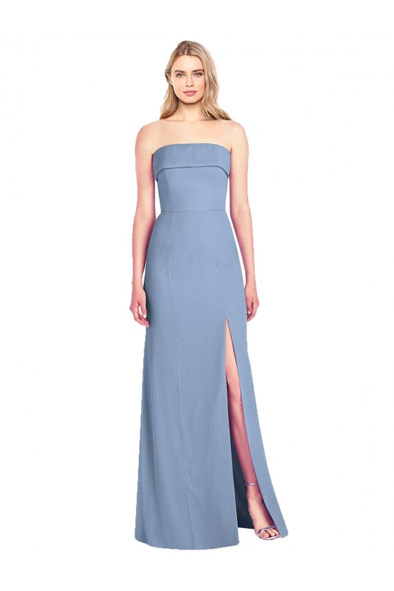 Soft Chiffon Trumpet Long Sleeveless Dusty Blue Bridesmaid Dresses Glasgow