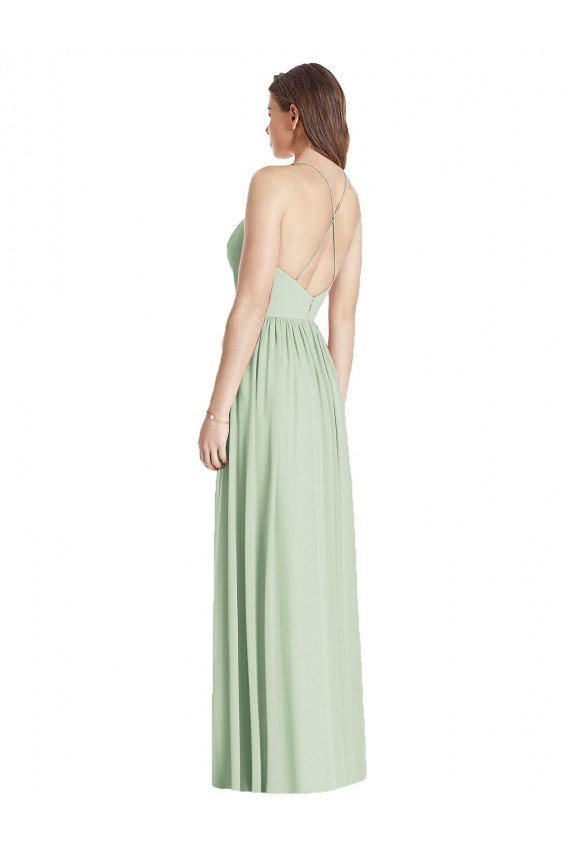 Soft Chiffon A-Line Long Sleeveless Criss Cross Back Semi Formal Evening Dress / Bridesmaid Dress Glasgow