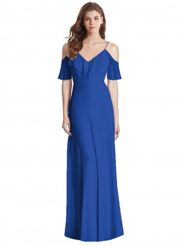 Soft Chiffon Trumpet Long Cold Shoulder V-Back Semi Formal Evening Dress / Bridesmaid Dress Glasgow
