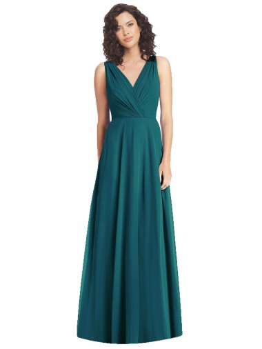 Chiffon A-Line Long Sleeveless V-Back Hunter Bridesmaid Dresses Glasgow