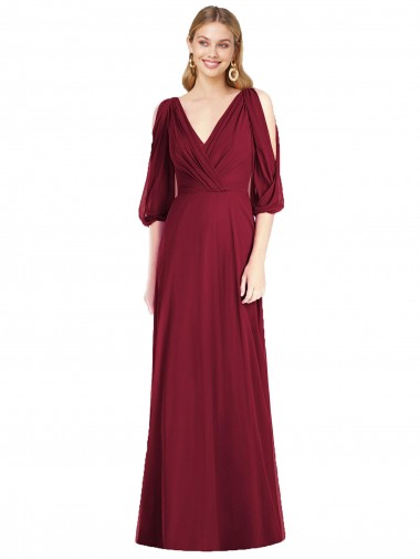Soft Chiffon Trumpet Long Bell Sleeves V-Back Formal Dress / Bridesmaid Dress Glasgow