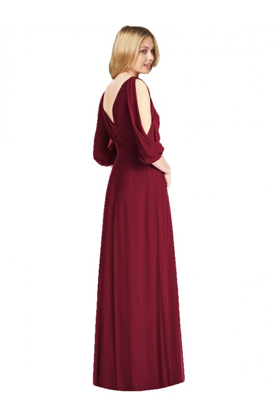 Soft Chiffon Trumpet Long Bell Sleeves V-Back Formal Dress / Bridesmaid Dress Glasgow