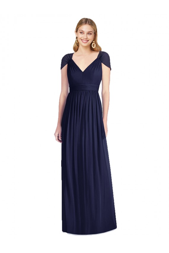 Soft Chiffon Trumpet Long Cap Sleeves Open Back Bridesmaid Dress Glasgow