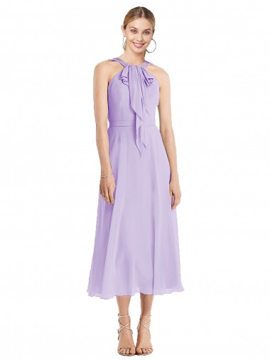 Soft Chiffon A-Line Tea length Sleeveless V-Back Prom Dress / Bridesmaid Dress Glasgow