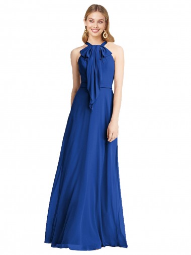Soft Chiffon A-Line Long Sleeveless Royal Blue V-Back Bridesmaid Dress Glasgow