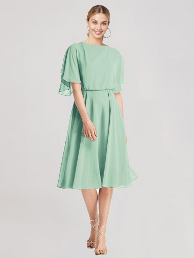 Soft Chiffon A-Line Knee Length Flutter Sleeves Open Back Bridesmaid Dress Glasgow