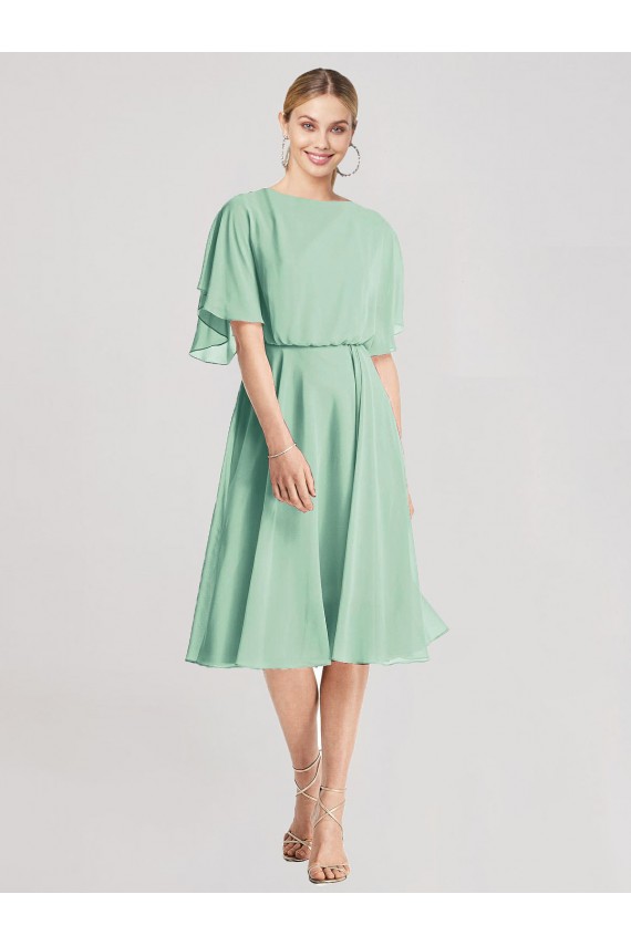 Soft Chiffon A-Line Knee Length Flutter Sleeves Open Back Bridesmaid Dress Glasgow