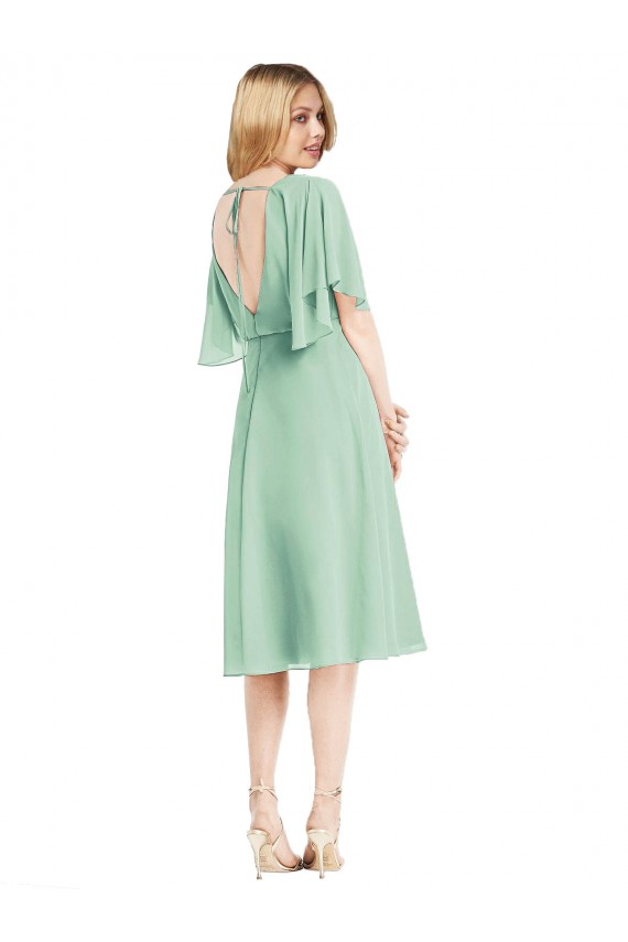 Soft Chiffon A-Line Knee Length Flutter Sleeves Open Back Bridesmaid Dress Glasgow