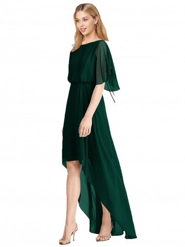 Soft Chiffon A-Line Flutter Sleeves Open Back High Low Bridesmaid Dress Glasgow
