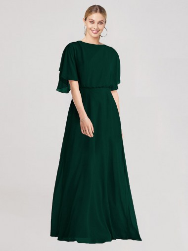Soft Chiffon A-Line Long Flutter Sleeves Open Back Ever Green Bridesmaid Dresses Glasgow