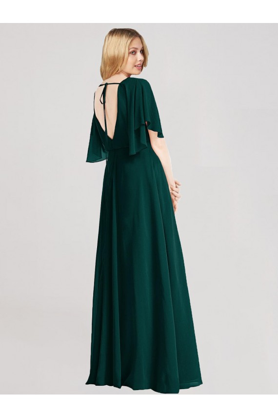 Soft Chiffon A-Line Long Flutter Sleeves Open Back Ever Green Bridesmaid Dresses Glasgow