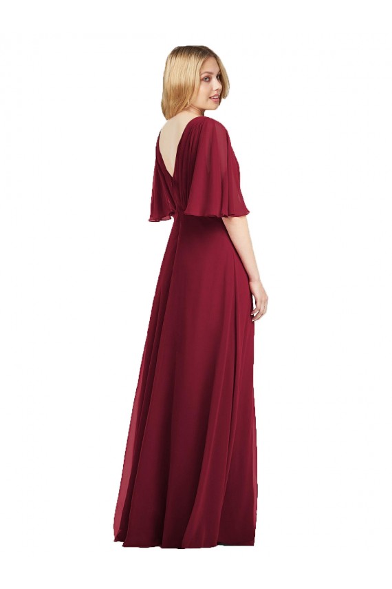 Soft Chiffon Trumpet Long Flutter Sleeves Bridesmaid Dress Glasgow