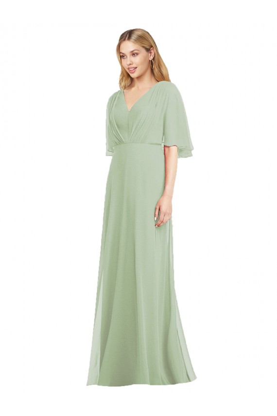 Soft Chiffon Trumpet Long Flutter Sleeves Bridesmaid Dress Glasgow