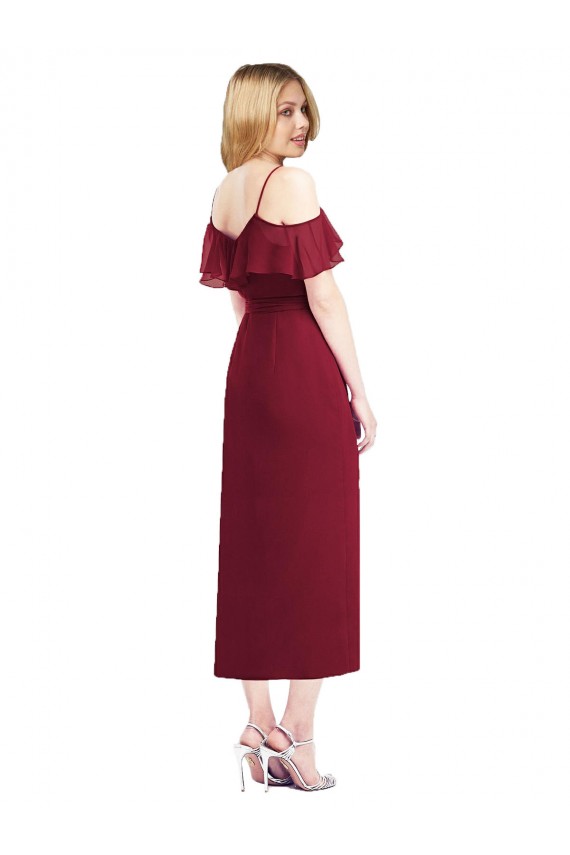 Soft Chiffon Trumpet Cocktail Length Cold Shoulder High Low Bridesmaid Dress Glasgow
