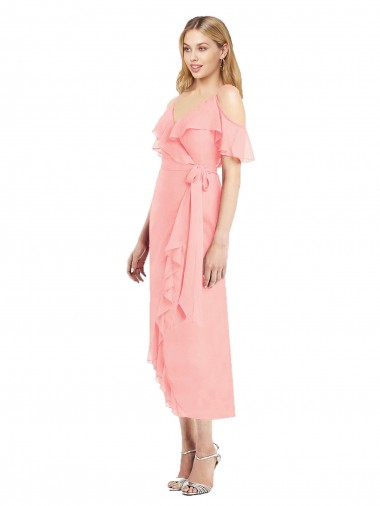 Soft Chiffon Trumpet Cocktail Length Cold Shoulder High Low Bridesmaid Dress Glasgow
