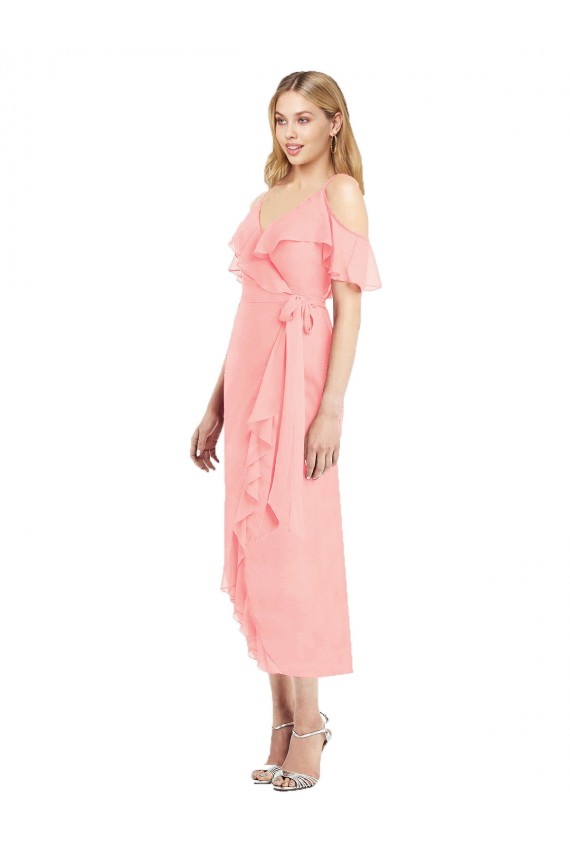 Soft Chiffon Trumpet Cocktail Length Cold Shoulder High Low Bridesmaid Dress Glasgow