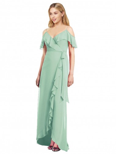 Soft Chiffon Trumpet Long Cold Shoulder High Low Bridesmaid Dress Glasgow