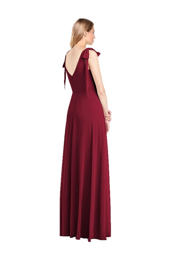 Soft Chiffon Trumpet Long Sleeveless V-Back Front Slit Bridesmaid Dresses Glasgow