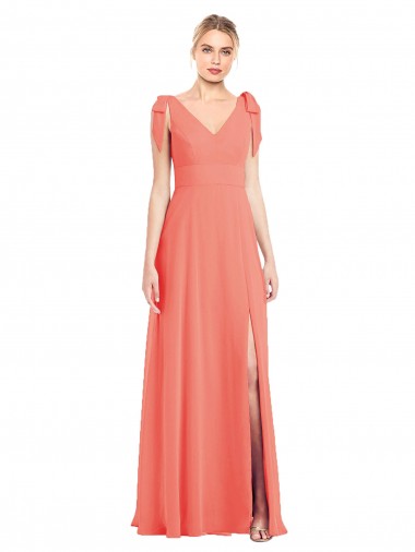 Soft Chiffon Trumpet Long Sleeveless V-Back Front Slit Bridesmaid Dresses Glasgow