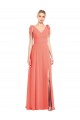 Soft Chiffon Trumpet Long Sleeveless V-Back Front Slit Bridesmaid Dresses Glasgow