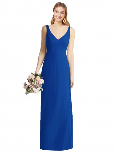 Soft Chiffon Mermaid Long Sleeveless Royal Blue Bridesmaid Dress Glasgow